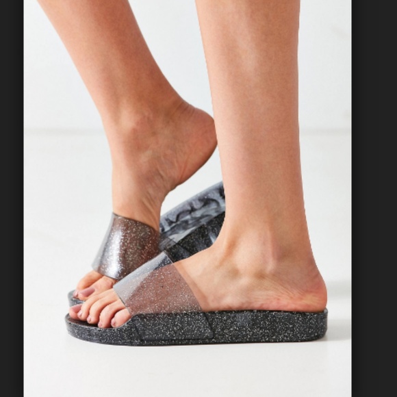 Urban Outfitters Shoes - Urban Outfitters Black Sparkle Jelly Pool Slides